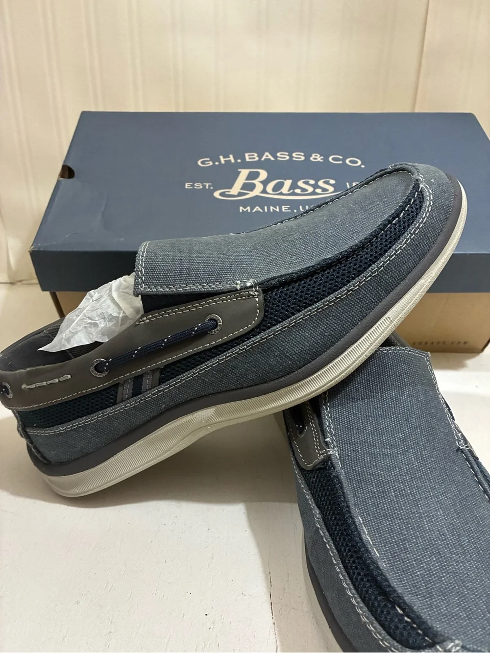 Bass Men's Navy Canvas Slip-On Boat Shoes